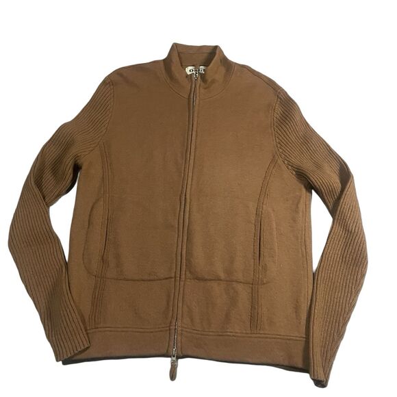 OGGI Men's Medium Vintage Brown Full Zip Sweater 100% Wool Long Sleeve Heavy VTG - Picture 1 of 10